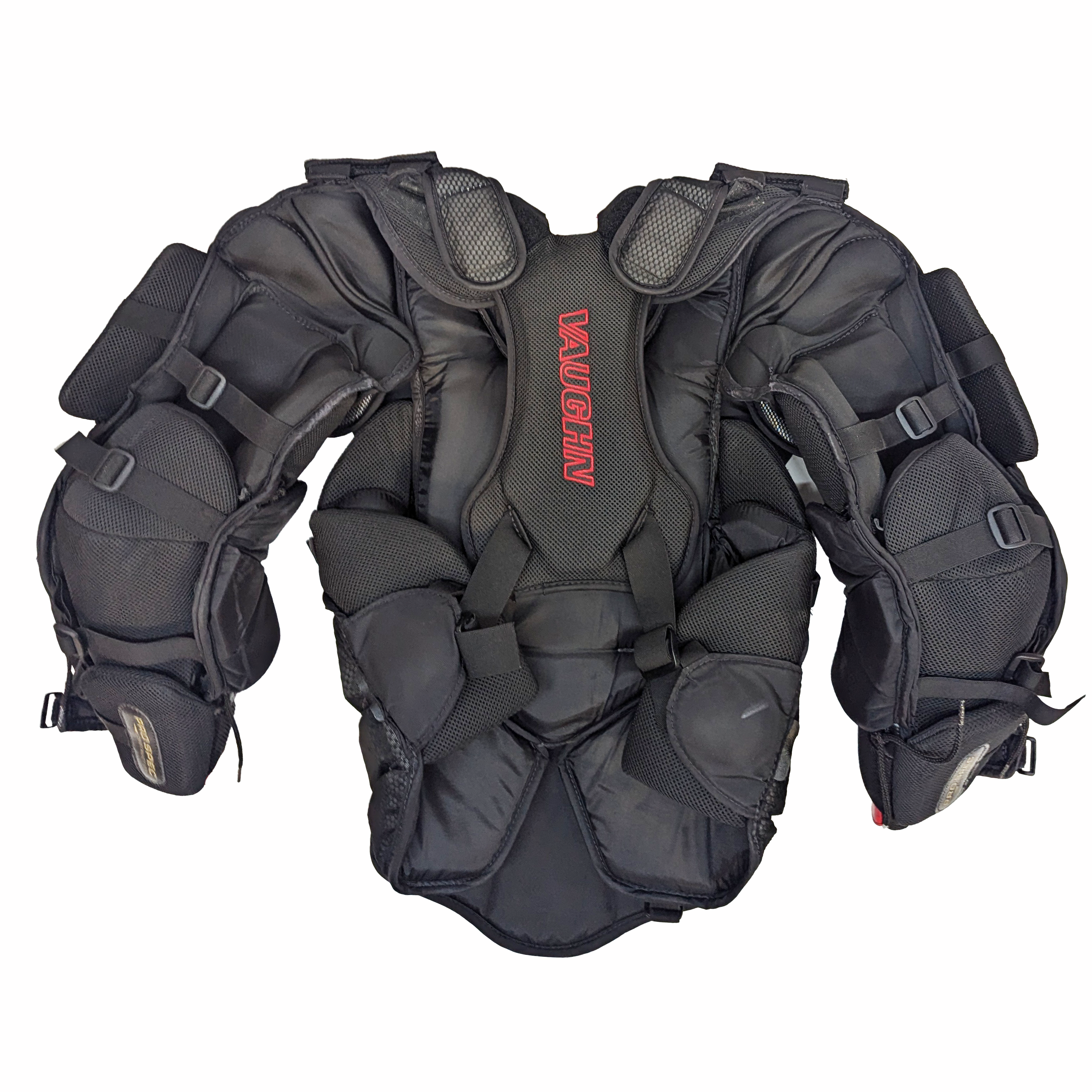 Vaughn Ventus SLR2 Pro Carbon – Plastron de gardien de but Pro Stock d'occasion (noir/rouge/jaune)